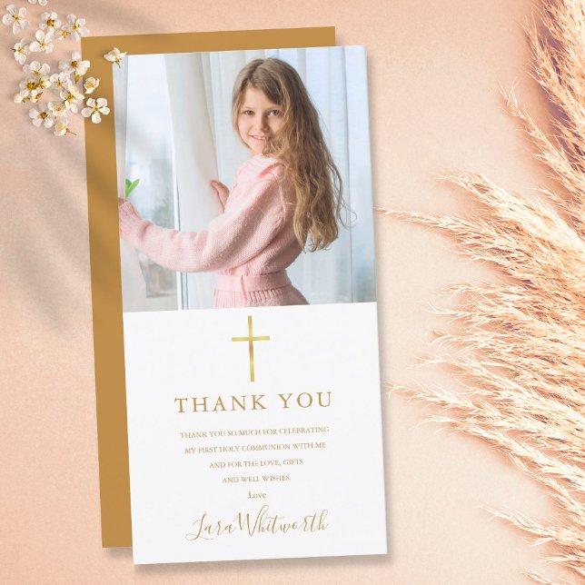 Tarjeta De Agradecimiento Firma Dorada Foto Primera Comunión Sagrada (Subido por el creador)