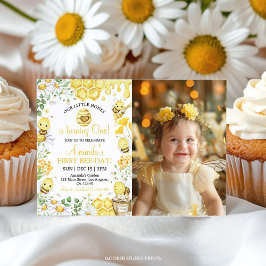Tarjeta De Agradecimiento First Bee Day Floral Honey Bee Birthday Invitation
