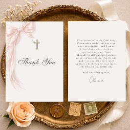 Tarjeta De Agradecimiento First Holy Communion Pink Coquette Bow Girl 