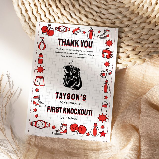 Tarjeta De Agradecimiento First Knockout Boxing 1st Birthday – Fun Kids (First Knockout Boxing 1st Birthday – Fun Kids Thank You Card
)