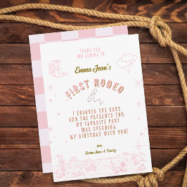 Tarjeta De Agradecimiento First Rodeo Pink Cowgirl 1st Birthday Thank You