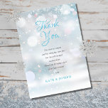 Tarjeta De Agradecimiento First Snowflakes Baby Shower Thank You Poem<br><div class="desc">Gentle snowflakes fall across your baby shower, sprinkle or couples shower thank you message, set in an elegant blue script font with charcoal grey text for the cute thank you poem. You can personalise the thank you message , poem and add your name(s). A perfect way to say thank you!...</div>