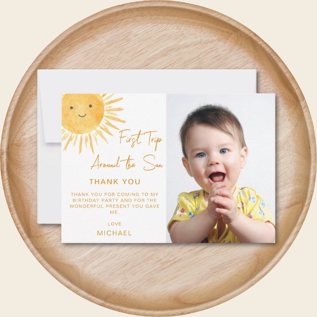 Tarjeta De Agradecimiento First Trip Around The Sun 1st Birthday Photo (Subido por el creador)