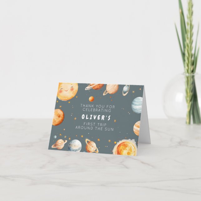 Tarjeta De Agradecimiento First Trip Around the Sun Birthday Thank You Card (Anverso)