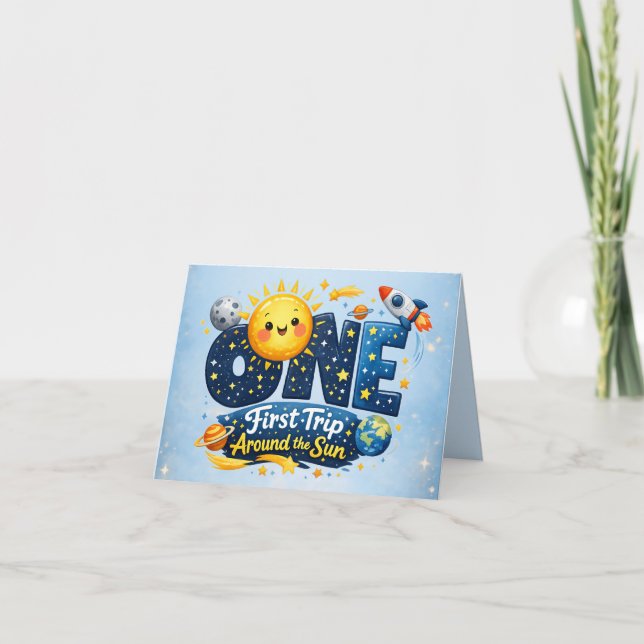 Tarjeta De Agradecimiento First Trip Around the Sun First Birthday Thank You (Anverso)