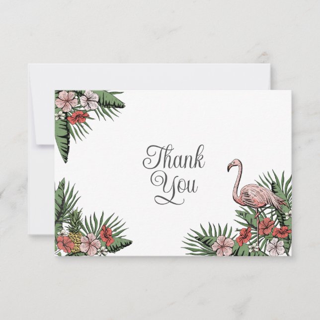 Tarjeta De Agradecimiento Flamenco Hawaiano & Hibisco Gracias (Anverso)