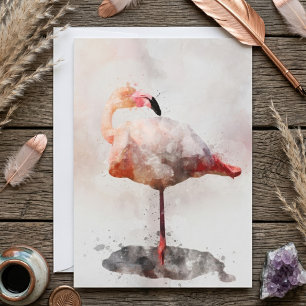 Tarjeta De Agradecimiento Flamenco Rosa de Pie en Impresión de Arte en Acuar