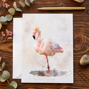 Tarjeta De Agradecimiento Flamenco Rosa Elegante de pie en Acuarela