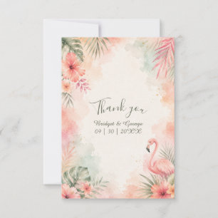 Tarjeta De Agradecimiento Flamenco Rosa Floral Tropical Vintage Boda