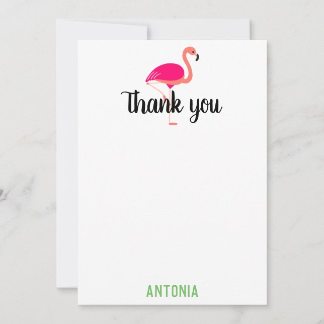 Tarjeta De Agradecimiento Flamenco Rosa Tropical Hermoso Gracias (Anverso)