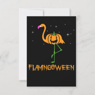 Tarjeta De Agradecimiento Flamencos  Calabaza Halloween Flamingoween Pink