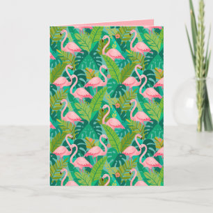 Tarjeta De Agradecimiento Flamencos rosados tropicales follaje de la selva