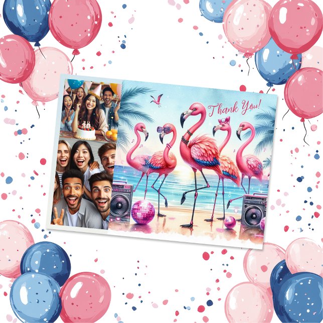 Tarjeta De Agradecimiento Flamingle Beach Birthday Bash Photo (Subido por el creador)