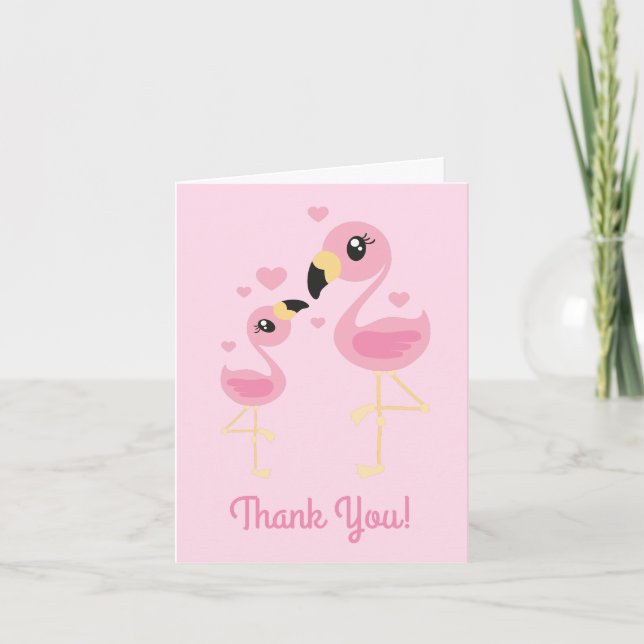 Tarjeta De Agradecimiento Flamingo Baby Shower Cute Tropical (Anverso)