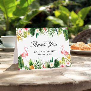 Tarjeta De Agradecimiento Flamingo Boda Floral Tropical Gracias