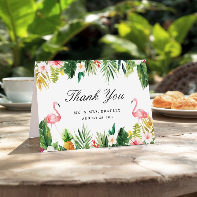 Tarjeta De Agradecimiento Flamingo Boda Floral Tropical Gracias (Subido por el creador)