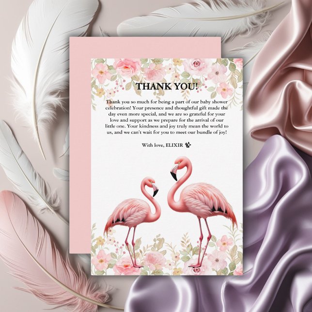 Tarjeta De Agradecimiento Flamingo Flamingo Elegante Floral Rosa (Subido por el creador)