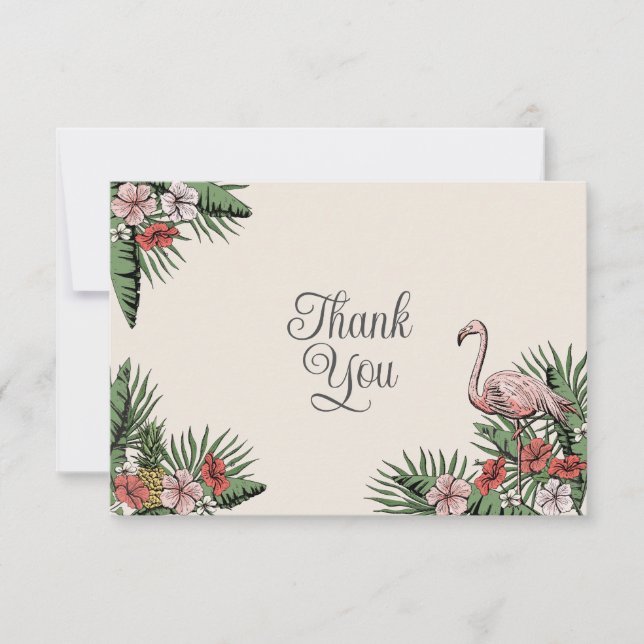 Tarjeta De Agradecimiento Flamingo hawaiano e Hibiscus Ivory Gracias (Anverso)