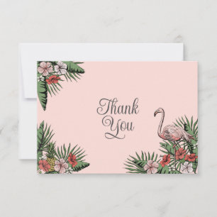 Tarjeta De Agradecimiento Flamingo Hawaiano & Hibisco Rosa Claro Gracias