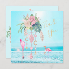 Tarjeta De Agradecimiento Flamingo Jewel Beach Floral