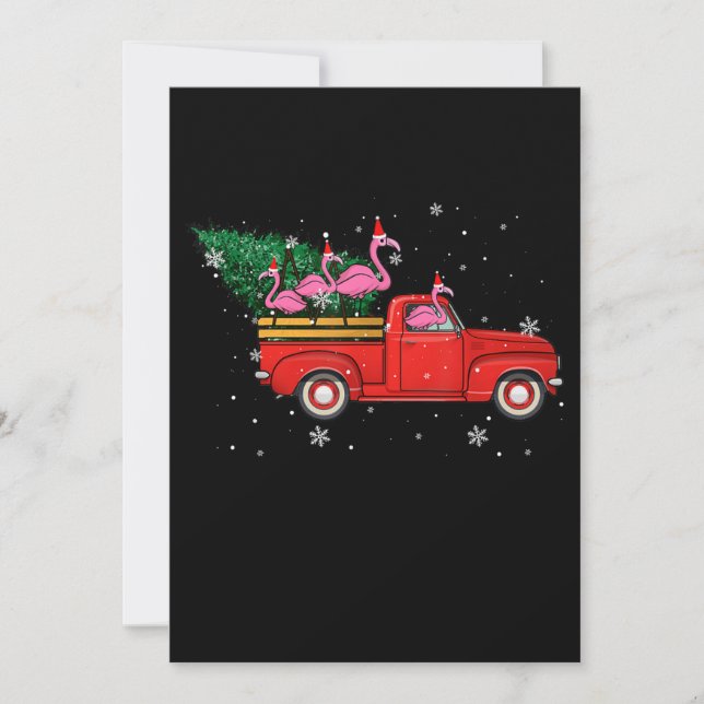 Tarjeta De Agradecimiento Flamingo Riding Red Truck Xmas Santa Hat Navidades (Anverso)