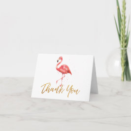 Tarjeta De Agradecimiento Flamingo rosa acuarela tropical oro