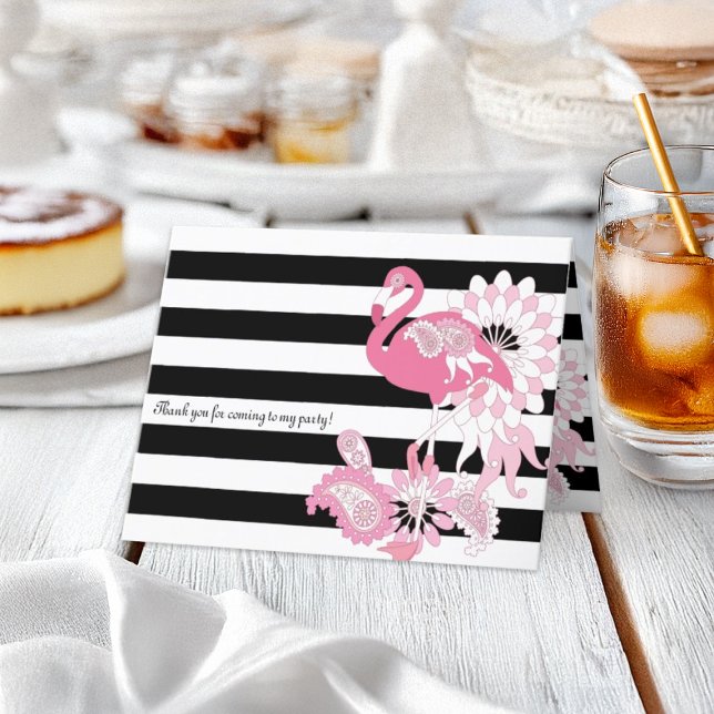 Tarjeta De Agradecimiento Flamingo rosa de franja blanca y negra moderna (Subido por el creador)
