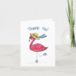 Tarjeta De Agradecimiento Flamingo rosa dulce y caprichoso en los patines