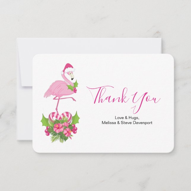 Tarjeta De Agradecimiento Flamingo rosa en Santa Hat Navidades caprichosos (Anverso)