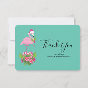 Tarjeta De Agradecimiento Flamingo rosa en Santa Hat Navidades caprichosos