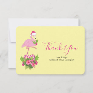 Tarjeta De Agradecimiento Flamingo rosa en Santa Hat Navidades caprichosos