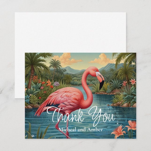 Tarjeta De Agradecimiento Flamingo rosa retro (Anverso / Reverso)