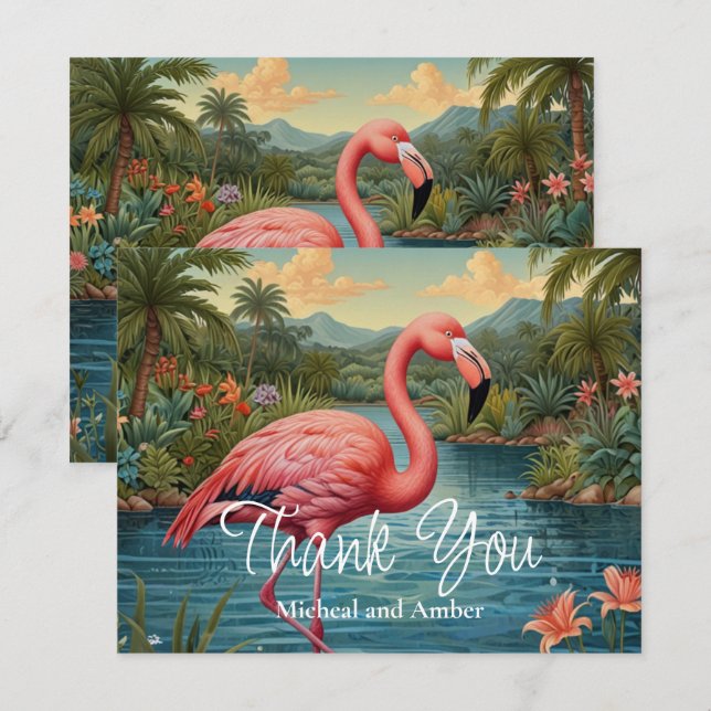 Tarjeta De Agradecimiento Flamingo rosa retro (Anverso / Reverso)