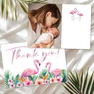 Tarjeta De Agradecimiento Flamingo Tropical Flamingo Foto de Baby Shower Tar
