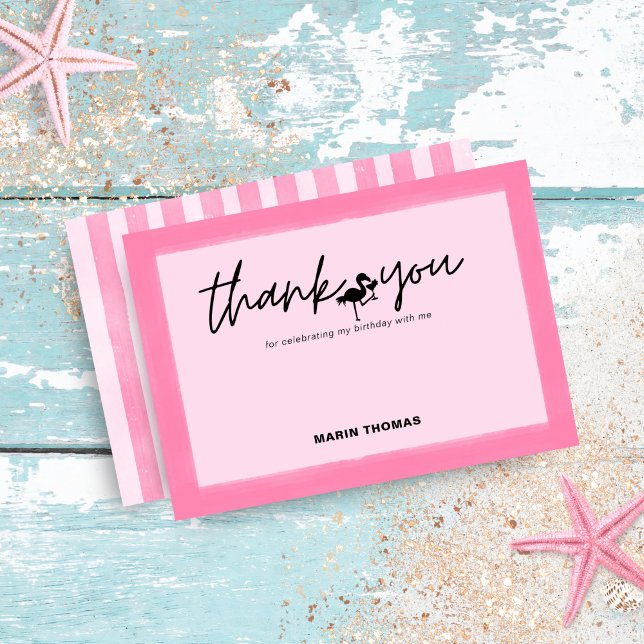 Tarjeta De Agradecimiento Flamingo Tropical Pink Stripe Cumpleaños Gracias (Subido por el creador)