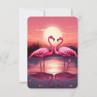 Tarjeta De Agradecimiento Flamingos rosas al atardecer