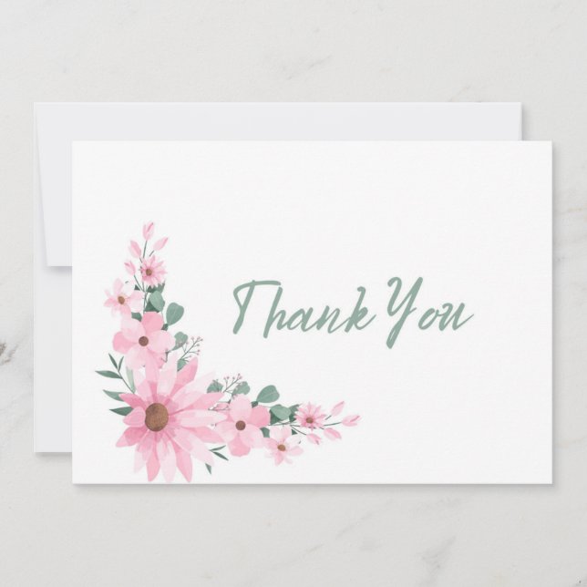 Tarjeta De Agradecimiento Flat Bridal Shower Thank You Card Pink Flowers (Anverso)