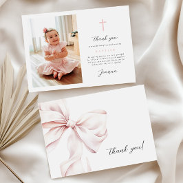 Tarjeta De Agradecimiento Flat Thank You Card Pink Bow With Photo