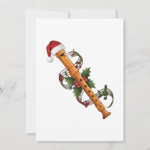 Tarjeta De Agradecimiento Flauta Grabadora Instrumento Santa Sombrero Navida
