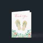 Tarjeta De Agradecimiento Flip Flops botánicos de playa Gracias<br><div class="desc">Flores acuáticas de isla botánica y flechas de labio embellecidas con borde inferior a juego,  tarjeta de agradecimiento plegada blanca.</div>