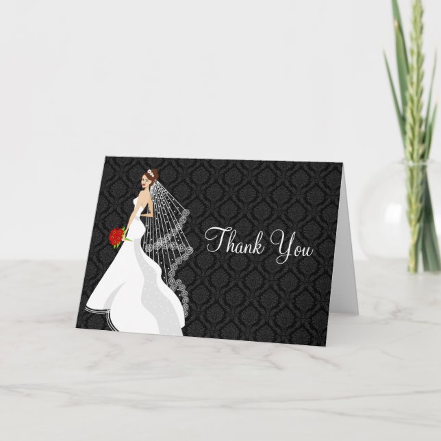 Tarjeta De Agradecimiento Flirty Ebony Bridal Shower (Anverso)