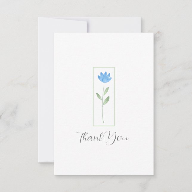 Tarjeta De Agradecimiento Flor  acuarela azul (Anverso)