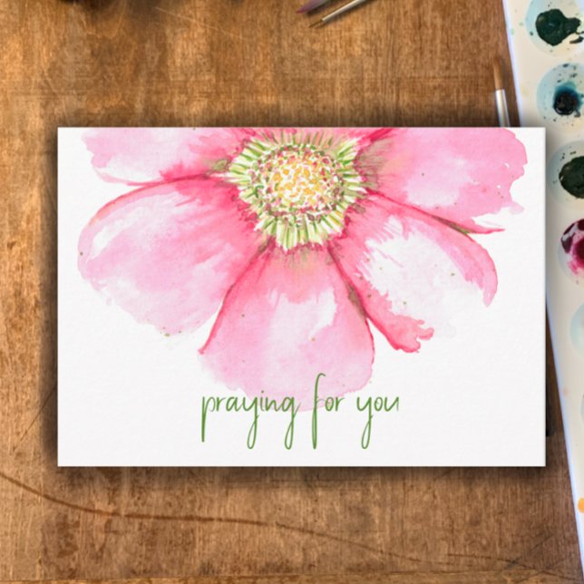 Tarjeta De Agradecimiento Flor acuarela pintada a mano | Rezando Por Ti (“Praying for you” custom text card. Original hand painted blush floral watercolor encouraging card.
)