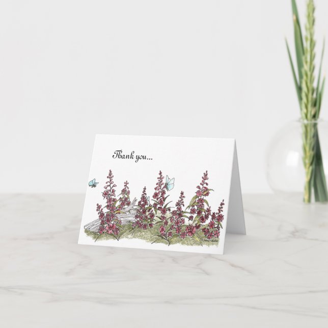 Tarjeta De Agradecimiento Flor Alaska con mariposa azul acuática (Anverso)