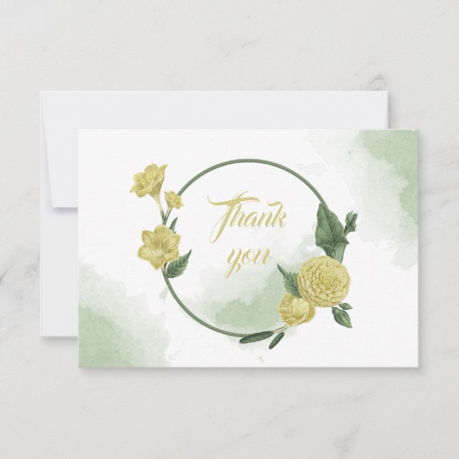 Tarjeta De Agradecimiento flor amarilla naranja verde (Anverso)