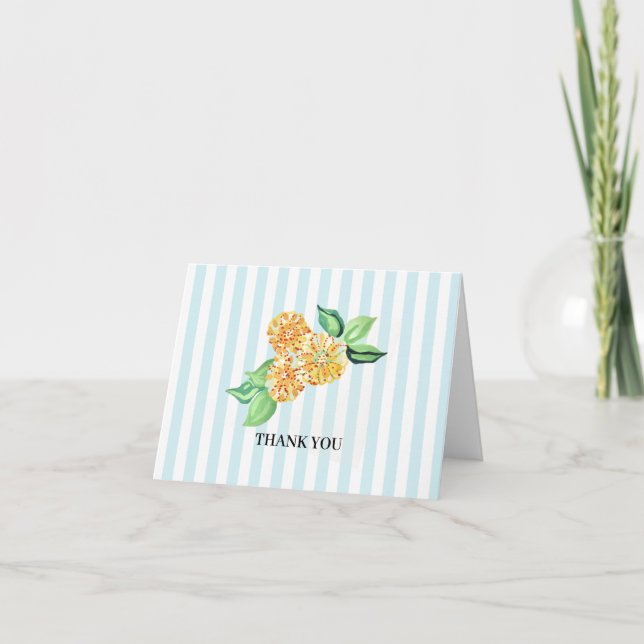 Tarjeta De Agradecimiento Flor amarillo perrito banda azul (Anverso)