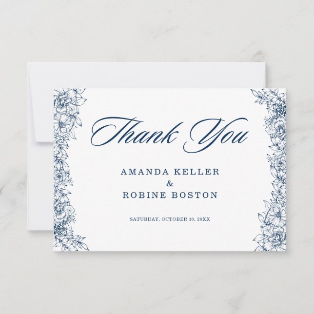 Tarjeta De Agradecimiento Flor azul blanca elegante (Anverso)