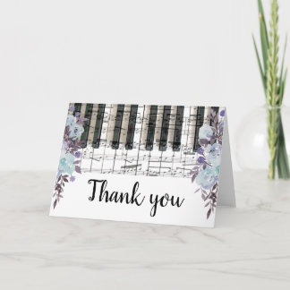 Tarjeta De Agradecimiento flor azul música piano teclado gracias