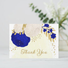Tarjeta De Agradecimiento flor azul real y blanca boda botánico de oro