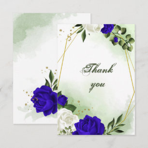 Tarjeta De Agradecimiento flor azul real y blanca vegetación geométrica de o